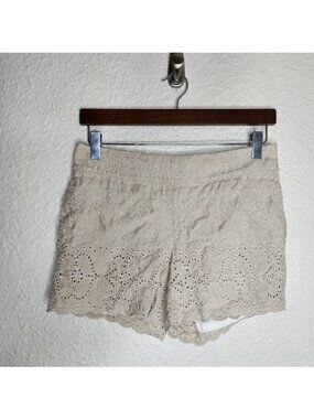 Anthropologie x Elevenses Eyelet Linen Blend Scalloped Shorts Women's Size 0
